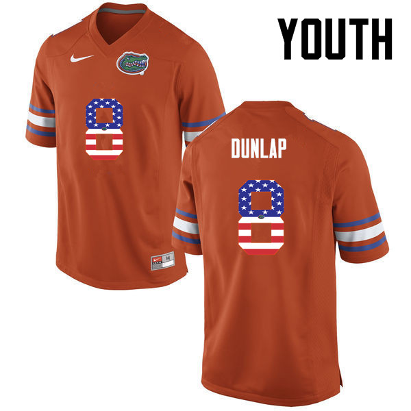 Youth Florida Gators #8 Carlos Dunlap College Football USA Flag Fashion Jerseys-Orange - Click Image to Close